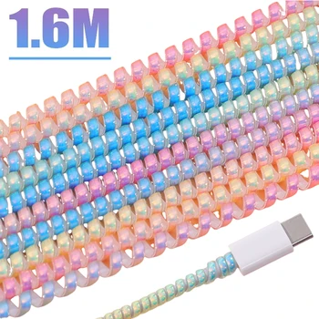 1.6M Цветно лазерно спирално зарядно кабелно устройство Протектор за кабел Универсална обвивка Линия за данни Декорация Winder за iPhone Samsung Huawei