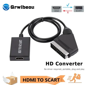 1080P HDMI към SCART адаптер Видео аудио Upscale конвертор PAL / NTSC за HD телевизия Sky DVD кутия сигнал Upscale конвертор аксесоари