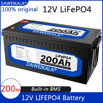 12V 200Ah LiFePO4 батерия литиево-желязо фосфатна батерия вградена BMS за слънчева енергийна система RV къща тролинг мотор без данъци