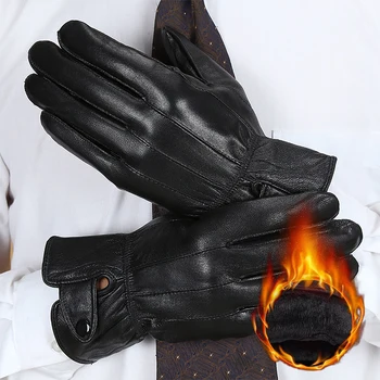 1pair мъжки PU кожа зима есен шофиране запази топли ръкавици руно тактически ръкавици черен открит спорт водоустойчив ръкавица