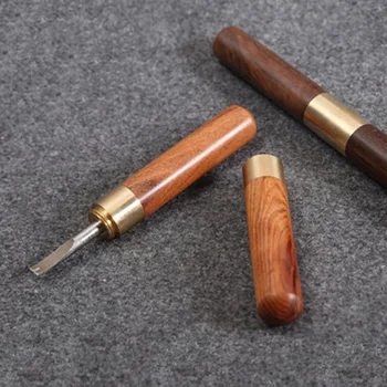 1Pcs кожа занаятчийски нарязани кожен нож DIY Groover Edge DIY кожени инструменти дърво дръжка кожен ръб Кътър инструмент за рязане 0.8mm ~ 2mm