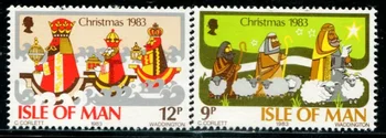 2 PCS, Остров Ман, 1983, Коледни марки, Истински оригинал, Колекция 