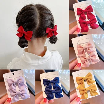 2-парче комплект аксесоари за коса с червен лък, ново сладко малко момиче корейска версия детска щипка за коса Щипки за коса