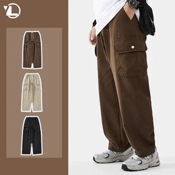 2023 Карго панталони Мъже Есен Японски тренд Harajuku Loose Multi Pocket Гащеризони Открит спорт Ежедневни шнурове Работни панталони