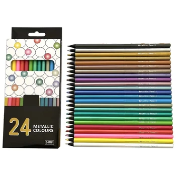 24Pcs метални цветни моливи за рисуване Арт скициращи моливи Цветни арт моливи D5QC
