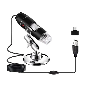 3 в 1 USB микроскоп 1600X увеличение 8 LED преносим микроскоп мини ендоскоп с глава за преобразуване TYPE-C