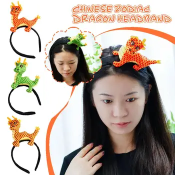 3 цвята китайски дракон лента за глава карикатура плюшени момичета етап лента за коса аксесоари за коса деца прическа кукла изпълнение J0V3