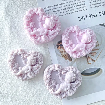 3D Ангел силиконова свещ мухъл DIY ръчно изработени сърце роза сапун епоксидна смола шоколад форми за печене Начало декор Валентин