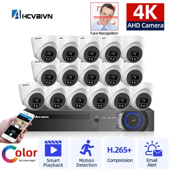 4K 8MP 16CH 6 in1 CCTV DVR откриване на движение пълноцветна куполна камера за нощно виждане Система за видеонаблюдение H.265 XMeye AHD комплекти