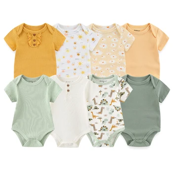 4Pieces памук печат бебе момче дрехи къс ръкав боди 0-12M новородено бебе момиче дрехи комплекти лято животински Bebes