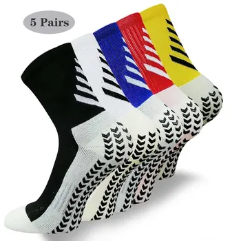 5 Pais/Lot Мъжки футболни чорапи Нехлъзгащи се удебелени шокови спортни чорапи Фитнес пот абсорбция Спортни чорапи на открито за мъже