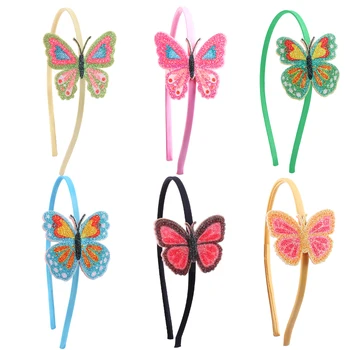 6pcs търговия на едро блясък пеперуда ленти за глава за момичета тийнейджъри малки