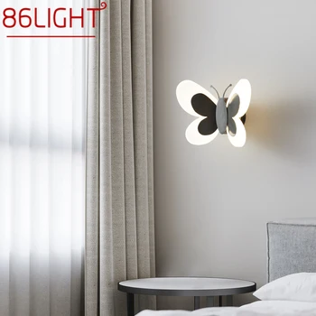86LIGHT Вътрешен черен месинг пеперуда Sconce Light LED 3 цвята реалистичен творчески стенна лампа за легло хол декор