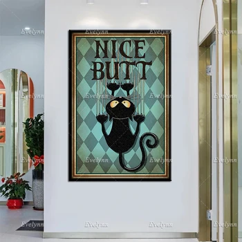 Black Cat Lovers Nice Butt Retro Poster Wall Art Print Home Living Баня Тоалетна Декор Платно Уникален подарък