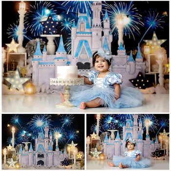 Blue Dream Castle Фото фон Детски рожден ден торта Smash Фотография Фон Плат Детски портрет Фото студио Реквизит