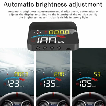 Car HUD Head Up дисплей Система за проектор на предното стъкло Скоростомер Предупреждение за превишаване на скоростта Алармено устройство GPS LED цифров дисплей за главата нагоре