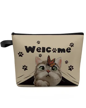 Cat Paw ретро сладък добре дошли козметична чанта преносим грим торбичка жени водоустойчив баня чанта многофункционален комплект тоалетни принадлежности