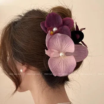 Creative Design Phalaenopsis Цветни нокти за коса Шапки Дамска мода Ретро перла Флорални Преувеличени аксесоари за коса с фиба