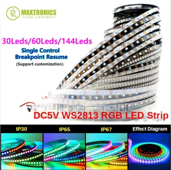  DC5V WS2813 LED лента RGB пълноцветен Ingle Control Breakpoint Resume Индивидуално адресируем 30/60/144Pixels/Leds/M лентова светлина
