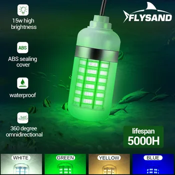 FLYSAND Ултра ярка подводна лампа 12V 15W 108 светодиода Нощна риболовна светлина IP68 Водоустойчива дълбока капка риба Finder лампа