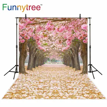Funnytree фонове за фото студио розово цвете Черешови цветове пролетна пътека природа професионален фон фотокабина отпечатани