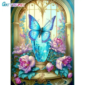 GATYZTORY оцветяване по номер Пеперуда Ръчно рисувани комплекти Рисуване на платно Картини Маслена живопис Животни Декорация на дома