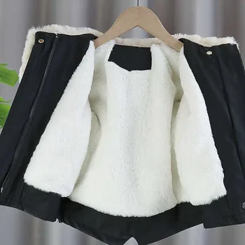 Girls Baby's Coat Jacket Outwear Black Thicken Winter Plus Velvet Warm Cotton Fleece Висококачествено детско облекло