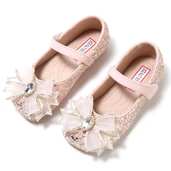Girl's Bling Shoes Fashion Elegant Rhinestone Bow Children Ballet Flats Малко дете Детско парти Сватбено шоу Принцеса Мери Джейн обувки
