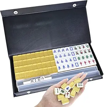Gold Travel Mini Mahjong Set 20mm - Portable 146 плочки акрилен материал Mah-Jong - Travel Family Свободно време - 0.8