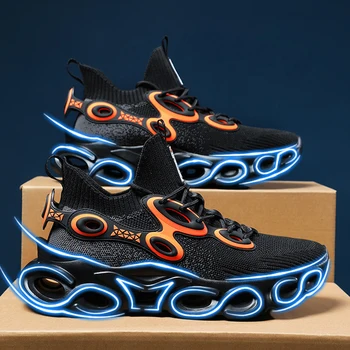 Man обувки за бягане Висококачествени ежедневни мрежи на открито спортни обувки удобни дантела нагоре мъжки маратонки леки тенис обувки мъже