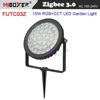 Miboxer Zigbee 3.0 15W RGB + CCT LED градинска светлина FUTC03Z IP66 Външна лампа за трева Zigbee 3.0 Дистанционно управление / шлюз AC 110V 220V