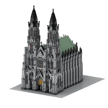 MOC Кьолнската катедрала Замък Архитектурен строителен блок Street View Средновековна църква Гигантски замък Модел играчка за деца подарък