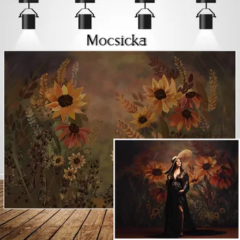 Mocsicka Ръчно рисувани ретро слънчогледови цветя Photocall фон фото студио деца Birhtday портретна фотография фонове