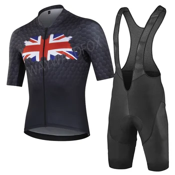 NEW Мъжки отбор на Великобритания Колоездачни потници Черен комплект за велосипеди Риза с къс ръкав Комплекти Облекло за велосипеди Лигавник панталони Ride Wear