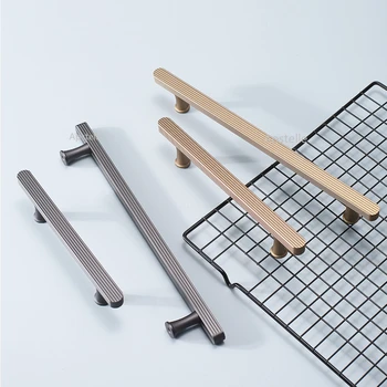 Nordic Long T-Bar за мебели Кухненско чекмедже Лека луксозна златисто сива дръжка за шкафове и чекмеджета Дръжки