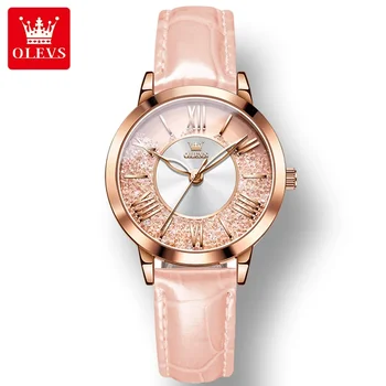 OLEVS 5539 Горещи висококачествени естествена кожа каишка жени ръчен часовник, случайни водоустойчив кварцов часовник за жени