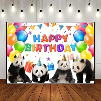 Panda сладък карикатура бамбук зоопарк фон момче потребителски рожден ден фон парти фото игра бебе душ банер фотография фонове