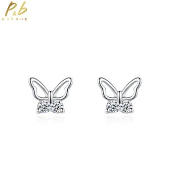 PuBang Fine Jewelry Real 925 Sterling Silver Simple Gem High Carbon Diamond Butterfly Stud Earrings for Women Gift Drop Shipping