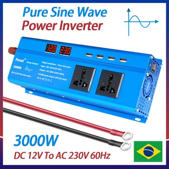 Pure синусоида DC 12V до AC 230V 60Hz 3000W връх LED дисплей с 4.8 A 4 USB 2 AC универсален гнездо адаптер за кола Захранващ инвертор