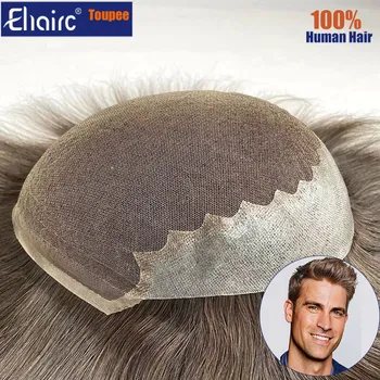 Q6- Мъжка капилярна протеза Висококачествена френска дантела и възел Pu Base Male Hair Prosthesis Toupee перуки за мъже 100% човешка коса