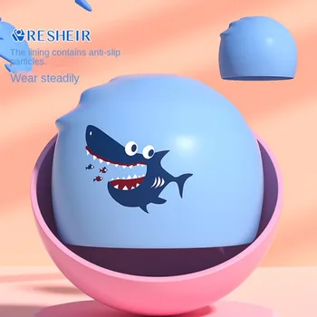 Shark Pattern Swimming Cap Оборудване за басейн Еластична силиконова шапка за гмуркане Защита на ушите Противоплъзгащи шапки за къпане Деца
