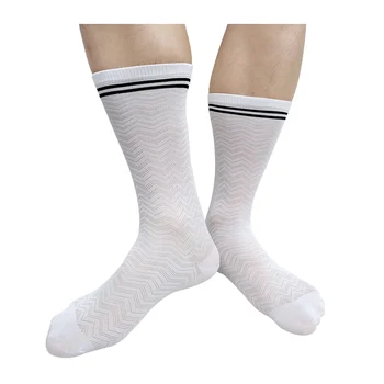 Sheer See Through Mens Formal Socks Mesh Dress Suits Sexy Stocking Softy Summer Male Business Socks Wave Striped