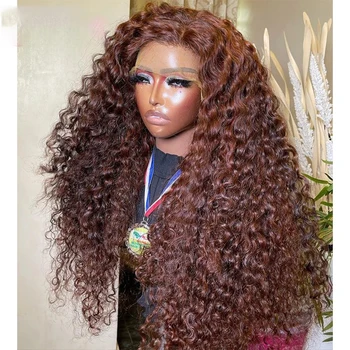 Soft 180%Density 26Inch Long Brown Kinky Curly Deep Lace Front Wig For Black Women Babyhair Natural Hairline Glueless Preplucked