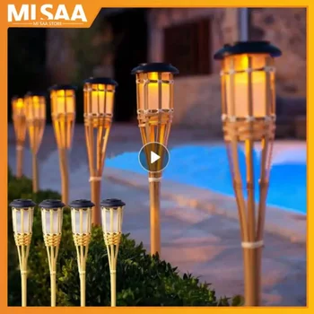 Solar Flame Light Лампа за косене на трева Външна водоустойчива автоматична светлина за изключване на факела за пътека Led бамбукови слънчеви градински пламъкови светлини