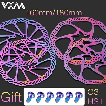 VXM велосипеден спирачен диск ротор 160/180MM ротор цветен диск за покритие G3CS / HS1 подложки с 6 дъгови болта за MTB велосипедни велосипедни части