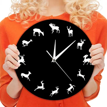  Woodland диви животни стена часовник модерен дизайн лосове същества Начало декор стена часовник за еленови рога ловци подарък