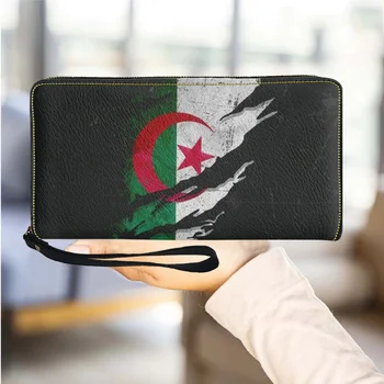 Алжир дизайн жени портфейли случайни тънки портмонета за женски PU кожа портфейл гривна съединител мобилен телефон чантата жена монета чанти