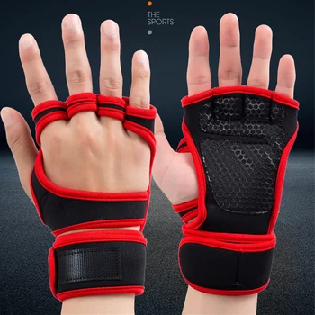 Вдигане на тежести Тренировъчни ръкавици Мъже Жени Фитнес Спорт Гира Упражнение против хлъзгане Фитнес Hand Palm Wrist Protector Ръкавици XA72L