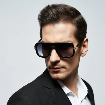 Висококачествена луксозна марка стил извънгабаритни реколта слънчеви очила мъжки квадратни метални градиент мъжки слънчеви очила UV400