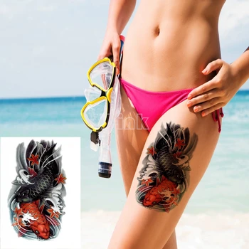 водоустойчива временна татуировка китайска традиционна шаран риба кленов лист изкуство вода трансфер фалшив Tatoo флаш Tatto за жена мъж